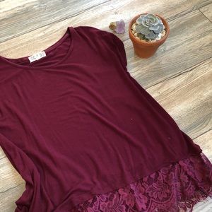 Lace trim short sleeve shirt